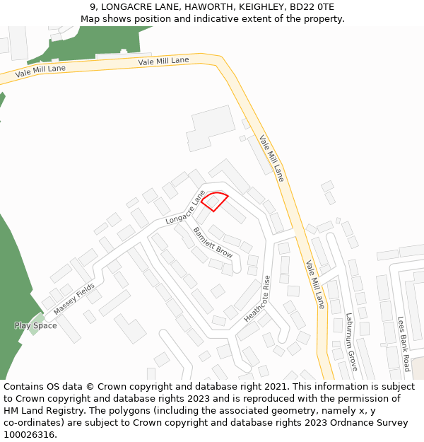 9, LONGACRE LANE, HAWORTH, KEIGHLEY, BD22 0TE: Location map and indicative extent of plot