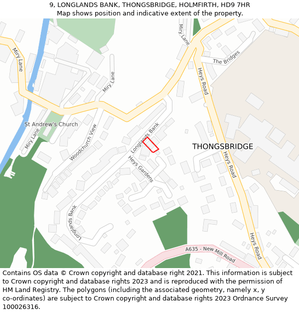 9, LONGLANDS BANK, THONGSBRIDGE, HOLMFIRTH, HD9 7HR: Location map and indicative extent of plot