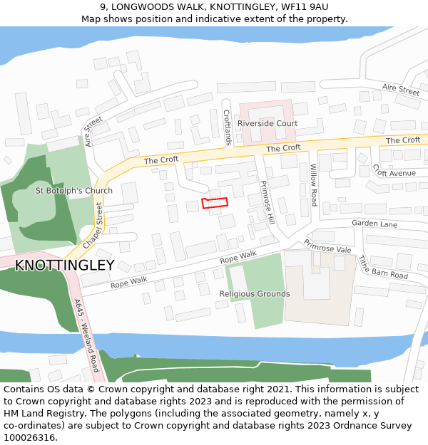 9, LONGWOODS WALK, KNOTTINGLEY, WF11 9AU: Location map and indicative extent of plot