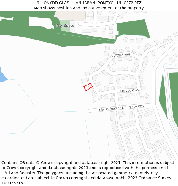 9, LONYDD GLAS, LLANHARAN, PONTYCLUN, CF72 9FZ: Location map and indicative extent of plot