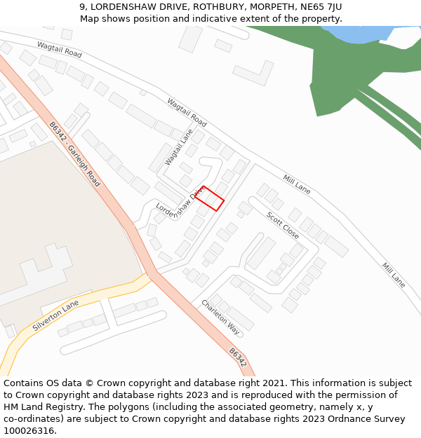 9, LORDENSHAW DRIVE, ROTHBURY, MORPETH, NE65 7JU: Location map and indicative extent of plot
