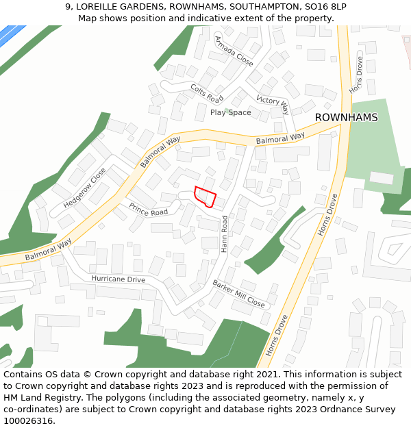 9, LOREILLE GARDENS, ROWNHAMS, SOUTHAMPTON, SO16 8LP: Location map and indicative extent of plot