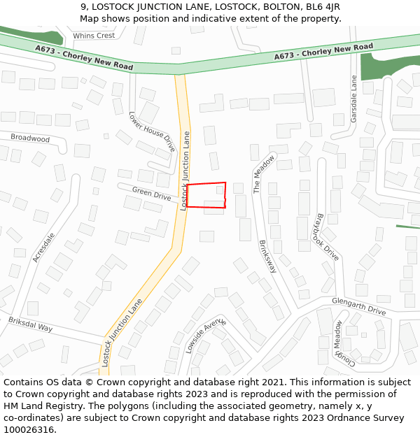 9, LOSTOCK JUNCTION LANE, LOSTOCK, BOLTON, BL6 4JR: Location map and indicative extent of plot