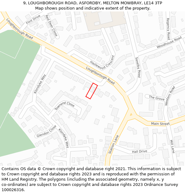 9, LOUGHBOROUGH ROAD, ASFORDBY, MELTON MOWBRAY, LE14 3TP: Location map and indicative extent of plot