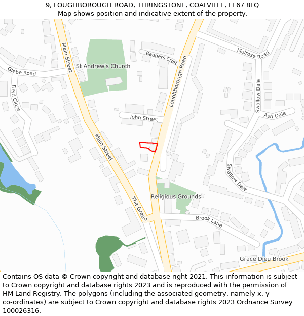 9, LOUGHBOROUGH ROAD, THRINGSTONE, COALVILLE, LE67 8LQ: Location map and indicative extent of plot