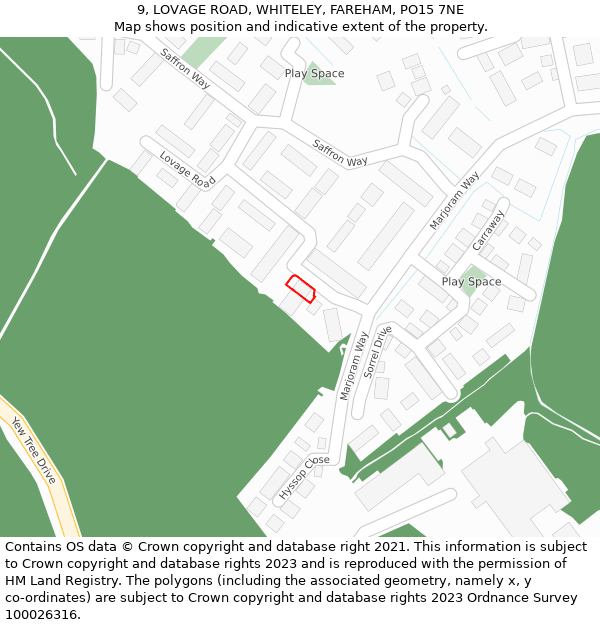 9, LOVAGE ROAD, WHITELEY, FAREHAM, PO15 7NE: Location map and indicative extent of plot
