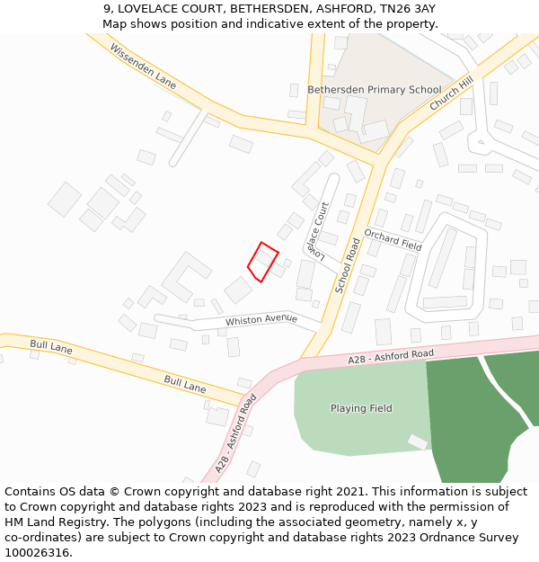 9, LOVELACE COURT, BETHERSDEN, ASHFORD, TN26 3AY: Location map and indicative extent of plot