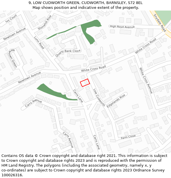 9, LOW CUDWORTH GREEN, CUDWORTH, BARNSLEY, S72 8EL: Location map and indicative extent of plot