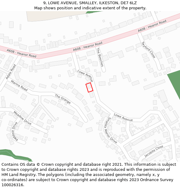 9, LOWE AVENUE, SMALLEY, ILKESTON, DE7 6LZ: Location map and indicative extent of plot