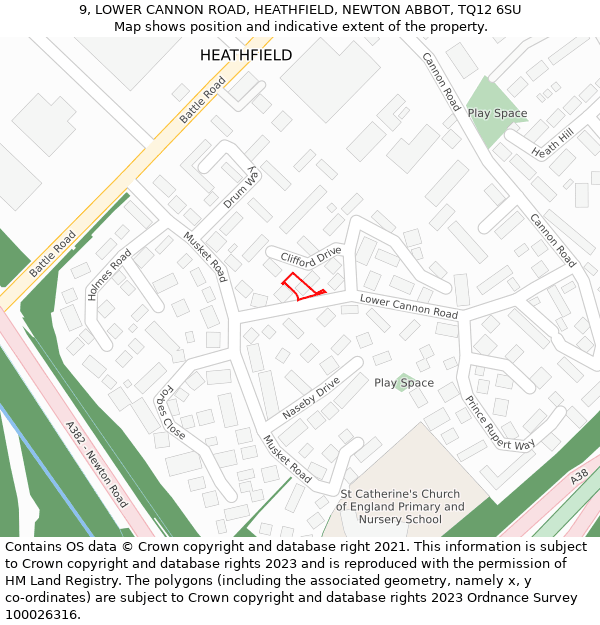 9, LOWER CANNON ROAD, HEATHFIELD, NEWTON ABBOT, TQ12 6SU: Location map and indicative extent of plot