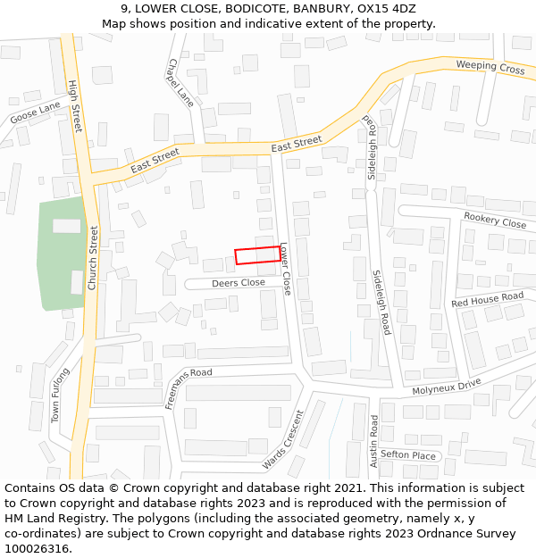 9, LOWER CLOSE, BODICOTE, BANBURY, OX15 4DZ: Location map and indicative extent of plot