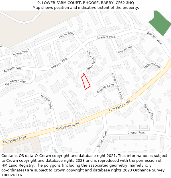 9, LOWER FARM COURT, RHOOSE, BARRY, CF62 3HQ: Location map and indicative extent of plot