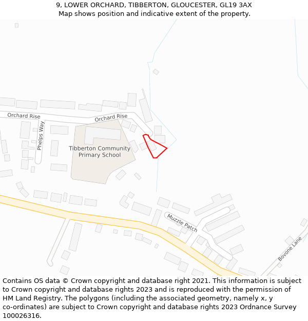 9, LOWER ORCHARD, TIBBERTON, GLOUCESTER, GL19 3AX: Location map and indicative extent of plot