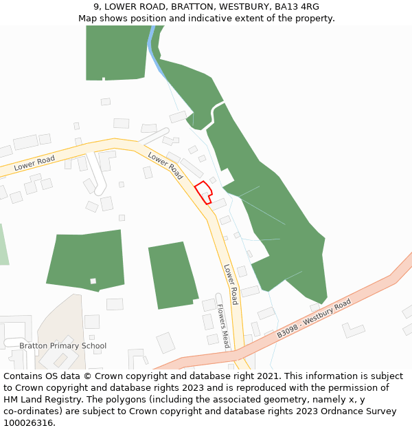 9, LOWER ROAD, BRATTON, WESTBURY, BA13 4RG: Location map and indicative extent of plot