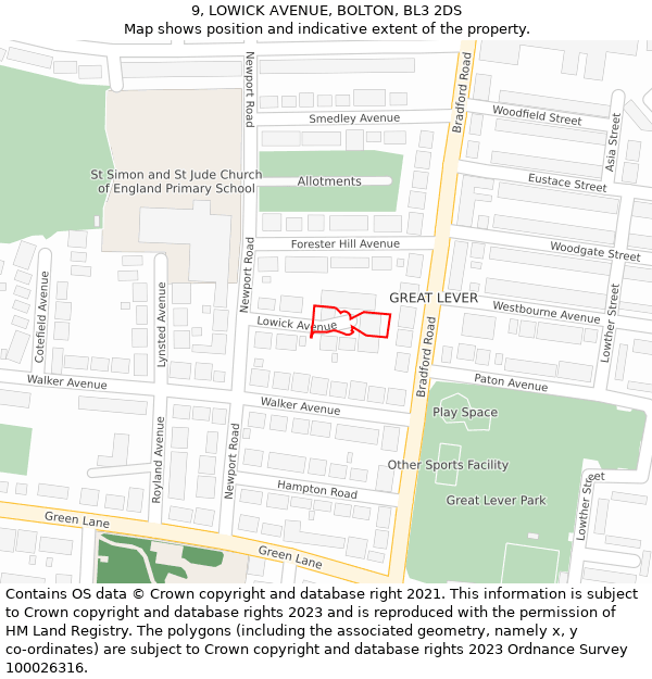 9, LOWICK AVENUE, BOLTON, BL3 2DS: Location map and indicative extent of plot