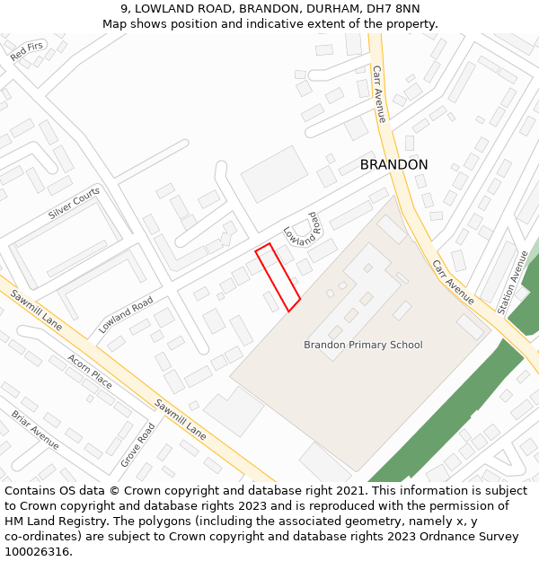 9, LOWLAND ROAD, BRANDON, DURHAM, DH7 8NN: Location map and indicative extent of plot