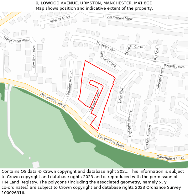 9, LOWOOD AVENUE, URMSTON, MANCHESTER, M41 8GD: Location map and indicative extent of plot