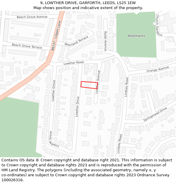 9, LOWTHER DRIVE, GARFORTH, LEEDS, LS25 1EW: Location map and indicative extent of plot