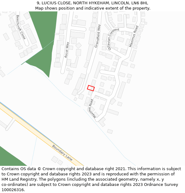 9, LUCIUS CLOSE, NORTH HYKEHAM, LINCOLN, LN6 8HL: Location map and indicative extent of plot