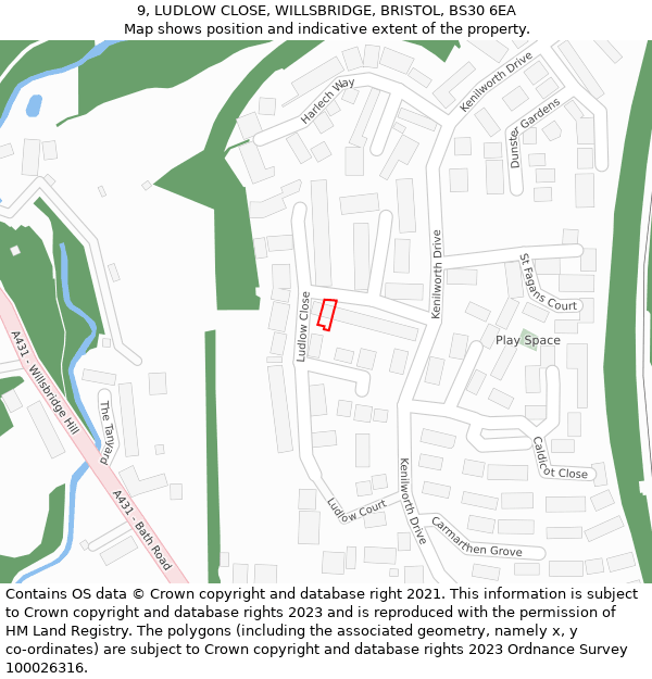 9, LUDLOW CLOSE, WILLSBRIDGE, BRISTOL, BS30 6EA: Location map and indicative extent of plot