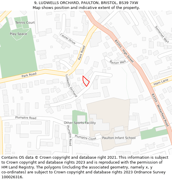 9, LUDWELLS ORCHARD, PAULTON, BRISTOL, BS39 7XW: Location map and indicative extent of plot