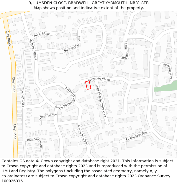 9, LUMSDEN CLOSE, BRADWELL, GREAT YARMOUTH, NR31 8TB: Location map and indicative extent of plot