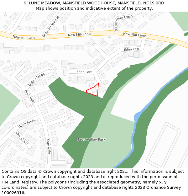 9, LUNE MEADOW, MANSFIELD WOODHOUSE, MANSFIELD, NG19 9RD: Location map and indicative extent of plot