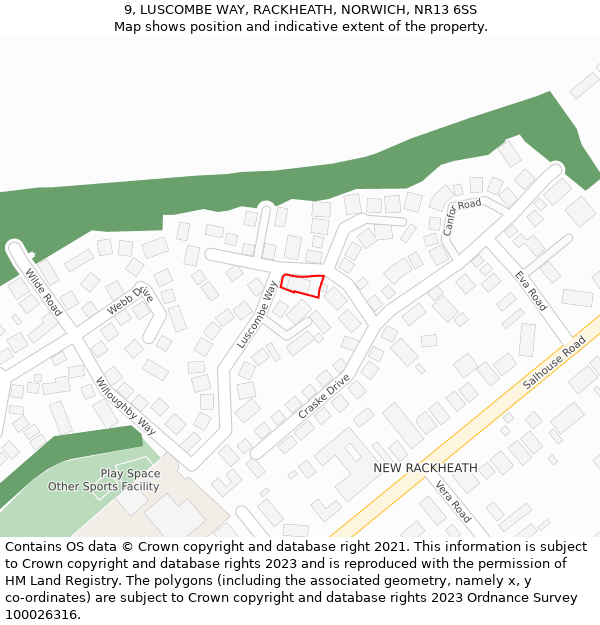 9, LUSCOMBE WAY, RACKHEATH, NORWICH, NR13 6SS: Location map and indicative extent of plot