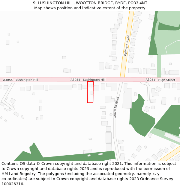 9, LUSHINGTON HILL, WOOTTON BRIDGE, RYDE, PO33 4NT: Location map and indicative extent of plot