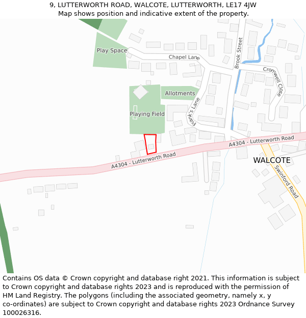 9, LUTTERWORTH ROAD, WALCOTE, LUTTERWORTH, LE17 4JW: Location map and indicative extent of plot