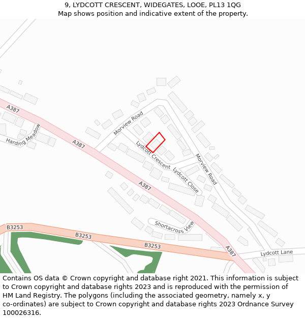 9, LYDCOTT CRESCENT, WIDEGATES, LOOE, PL13 1QG: Location map and indicative extent of plot