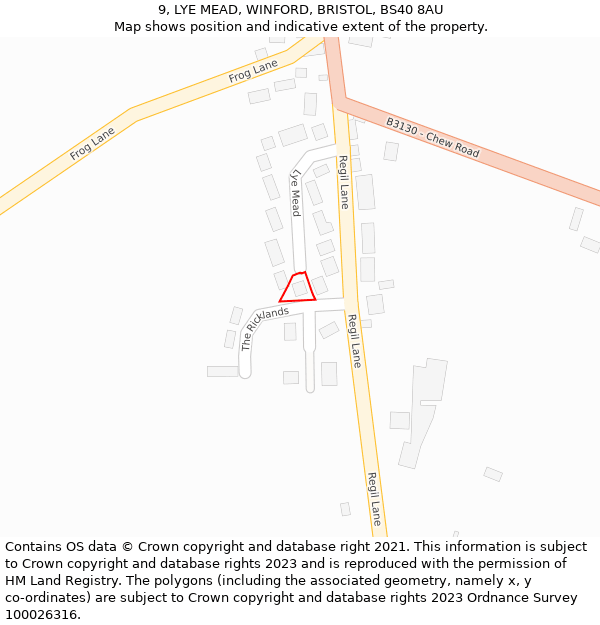 9, LYE MEAD, WINFORD, BRISTOL, BS40 8AU: Location map and indicative extent of plot