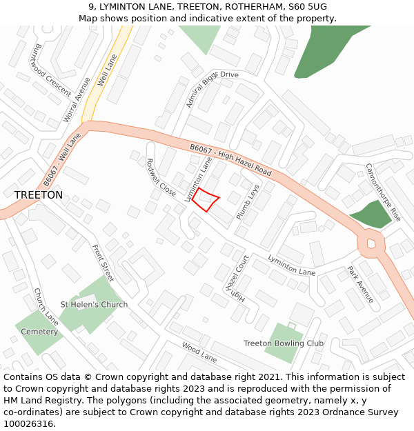 9, LYMINTON LANE, TREETON, ROTHERHAM, S60 5UG: Location map and indicative extent of plot