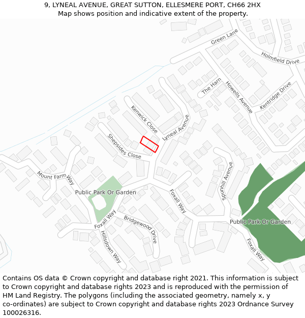 9, LYNEAL AVENUE, GREAT SUTTON, ELLESMERE PORT, CH66 2HX: Location map and indicative extent of plot