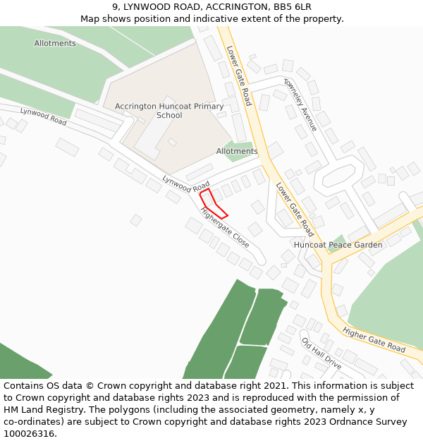 9, LYNWOOD ROAD, ACCRINGTON, BB5 6LR: Location map and indicative extent of plot