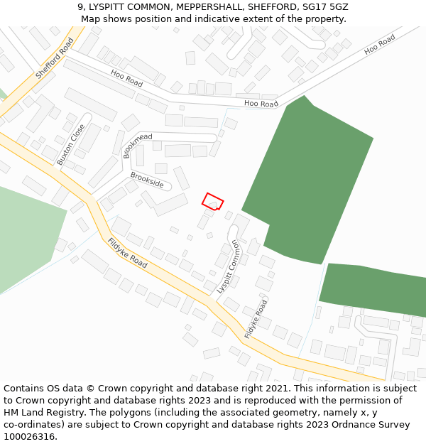 9, LYSPITT COMMON, MEPPERSHALL, SHEFFORD, SG17 5GZ: Location map and indicative extent of plot