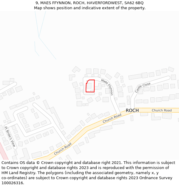 9, MAES FFYNNON, ROCH, HAVERFORDWEST, SA62 6BQ: Location map and indicative extent of plot