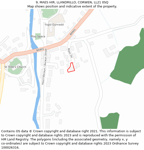 9, MAES HIR, LLANDRILLO, CORWEN, LL21 0SQ: Location map and indicative extent of plot