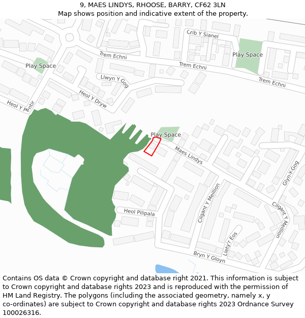 9, MAES LINDYS, RHOOSE, BARRY, CF62 3LN: Location map and indicative extent of plot