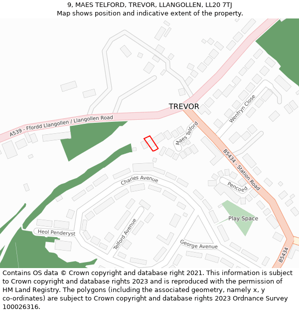 9, MAES TELFORD, TREVOR, LLANGOLLEN, LL20 7TJ: Location map and indicative extent of plot