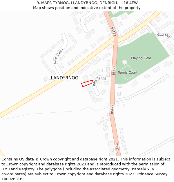 9, MAES TYRNOG, LLANDYRNOG, DENBIGH, LL16 4EW: Location map and indicative extent of plot