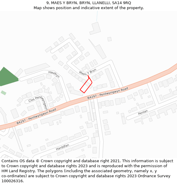 9, MAES Y BRYN, BRYN, LLANELLI, SA14 9RQ: Location map and indicative extent of plot