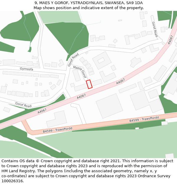 9, MAES Y GOROF, YSTRADGYNLAIS, SWANSEA, SA9 1DA: Location map and indicative extent of plot