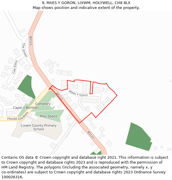 9, MAES Y GORON, LIXWM, HOLYWELL, CH8 8LX: Location map and indicative extent of plot