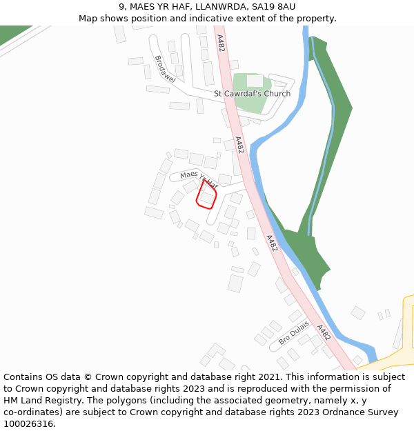 9, MAES YR HAF, LLANWRDA, SA19 8AU: Location map and indicative extent of plot