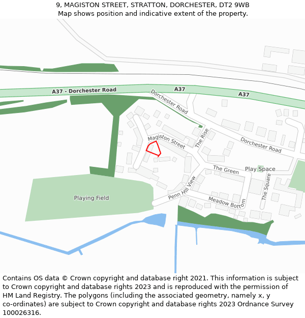 9, MAGISTON STREET, STRATTON, DORCHESTER, DT2 9WB: Location map and indicative extent of plot