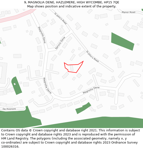 9, MAGNOLIA DENE, HAZLEMERE, HIGH WYCOMBE, HP15 7QE: Location map and indicative extent of plot