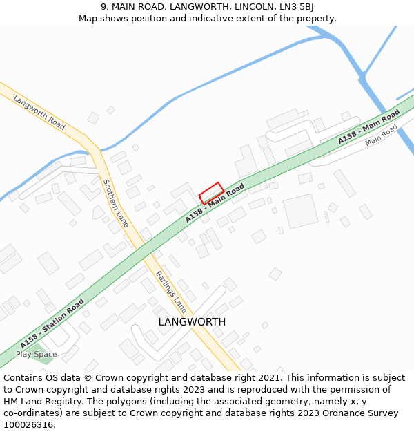 9, MAIN ROAD, LANGWORTH, LINCOLN, LN3 5BJ: Location map and indicative extent of plot