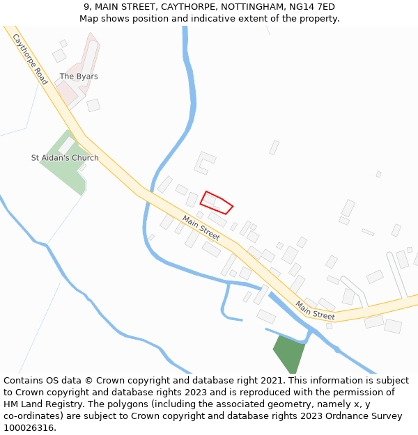 9, MAIN STREET, CAYTHORPE, NOTTINGHAM, NG14 7ED: Location map and indicative extent of plot