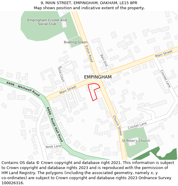9, MAIN STREET, EMPINGHAM, OAKHAM, LE15 8PR: Location map and indicative extent of plot
